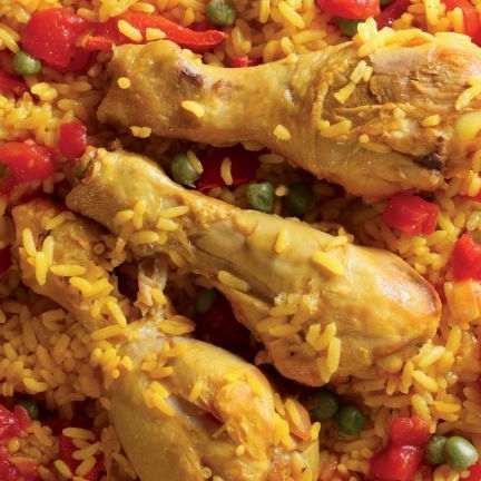 Adobo Spiced Chicken Thighs with Spanish Rice & Corn on the Cob