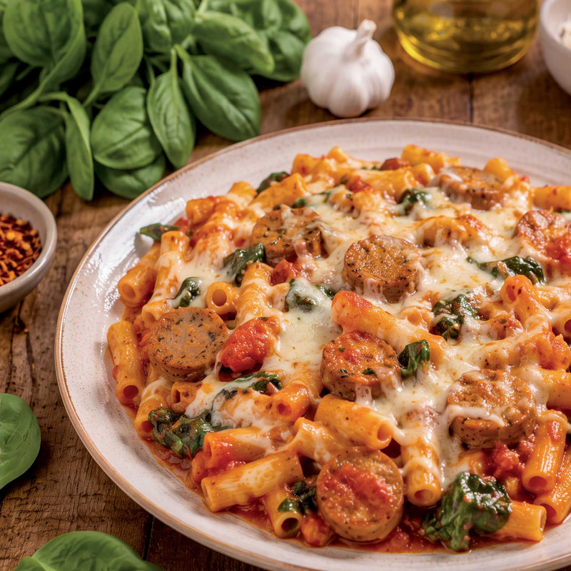 Chicken Sausage & Spinach Baked Ziti
