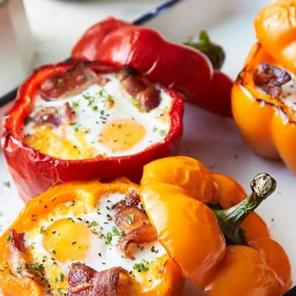 Baked Egg and Bacon-stuffed Peppers