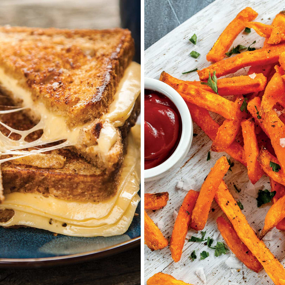 Baked “Grilled” Cheese with Sweet Potato Fries