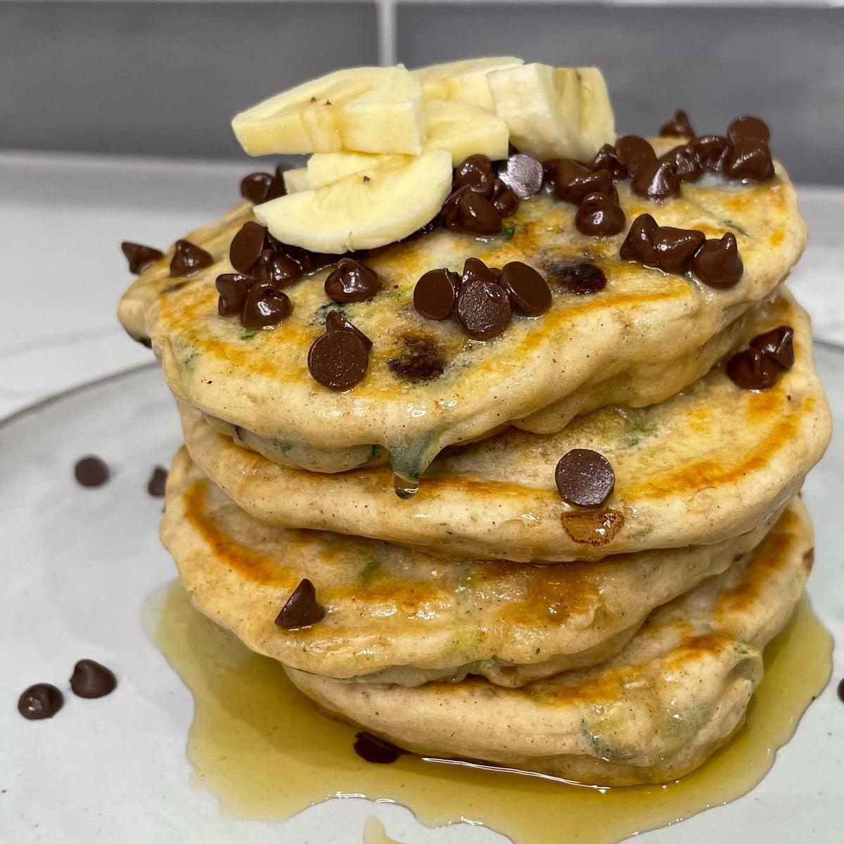 Banana Chocolate Chip Zucchini Pancakes