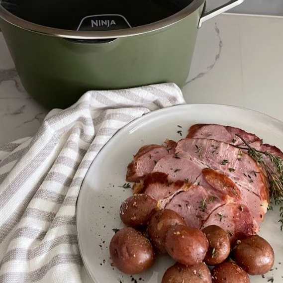 Brown Sugar Glazed Ham with Roasted Garlic Potatoes