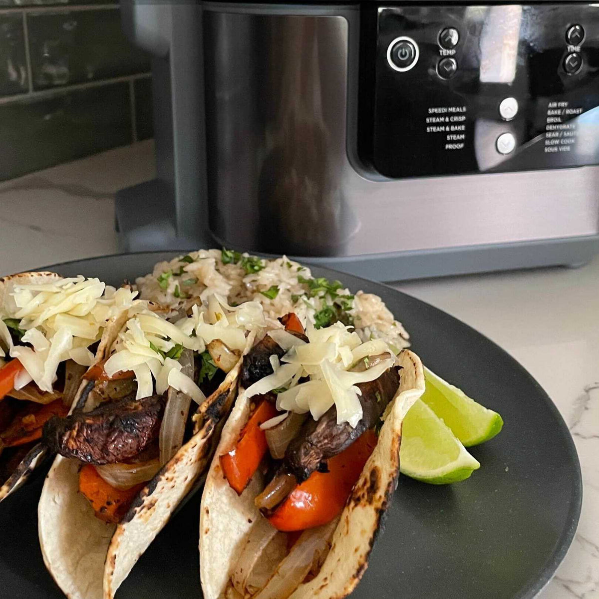 Chili Lime Mushroom Tacos with Cilantro Lime Rice