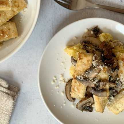Crispy Tofu with Cheesy Mushroom Polenta