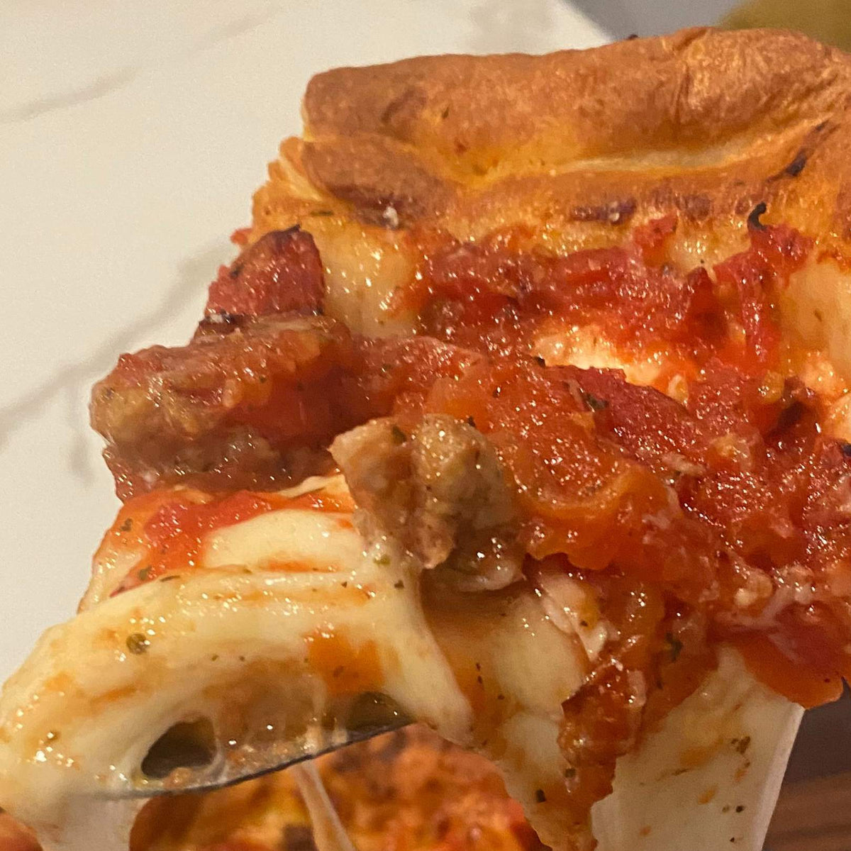 Deep Dish Sausage Pizza with Mozzarella Crust
