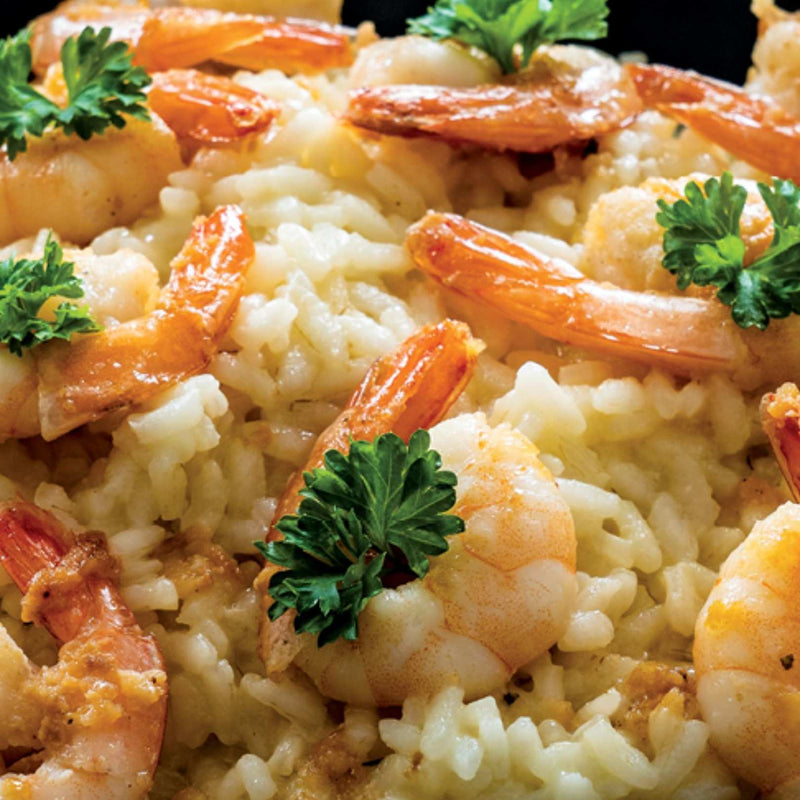 Garlic Shrimp with Risotto Primavera