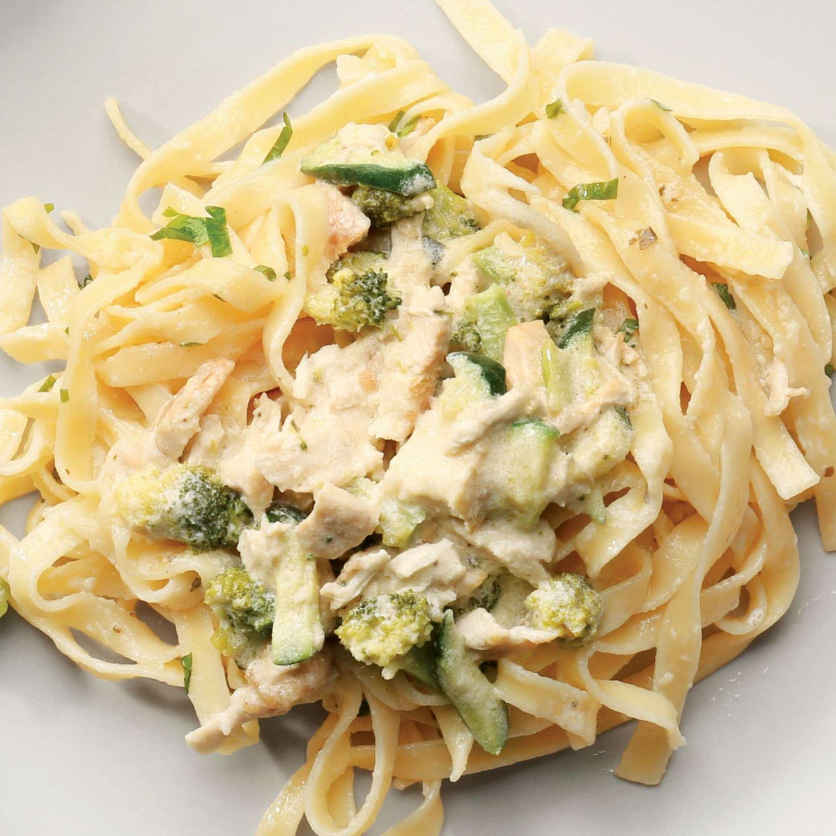 Herbs de Provence Seasoned Chicken Breasts (frozen) with Asparagus, Whole-wheat Pasta & Creamy Alfredo