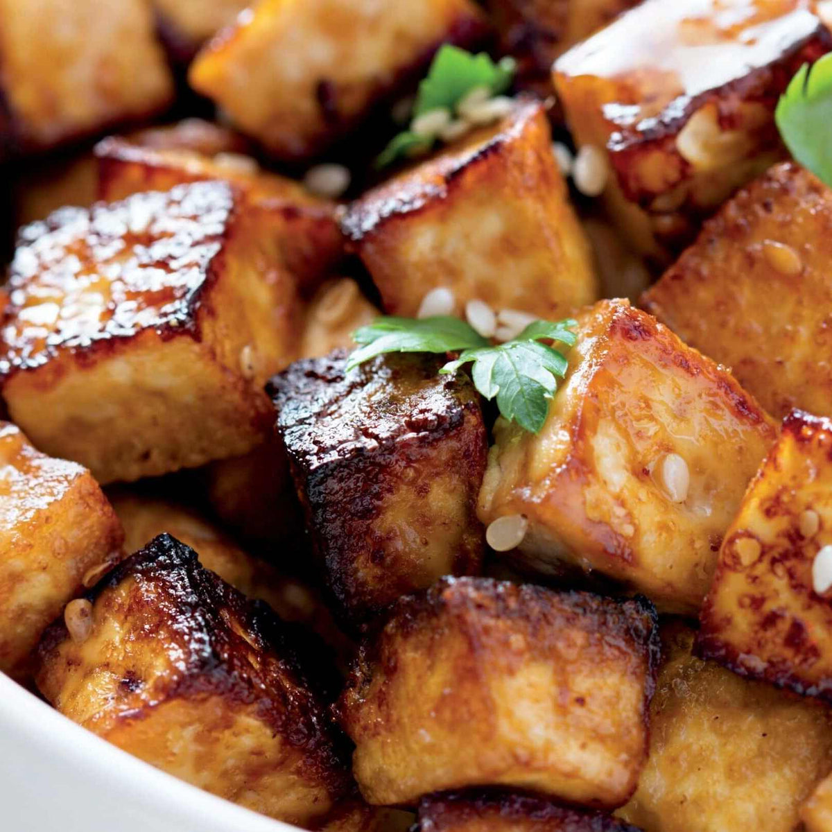 Honey Garlic Tofu with Sesame Green Beans