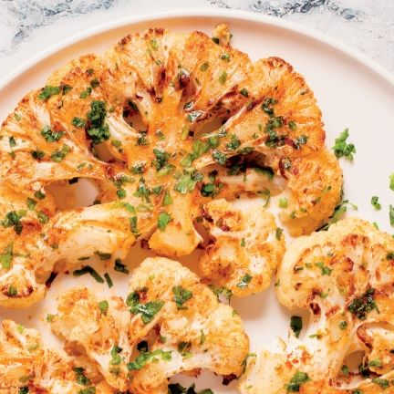 Mediterranean Cauliflower Steaks with Pearled Couscous & Cucumber Salad