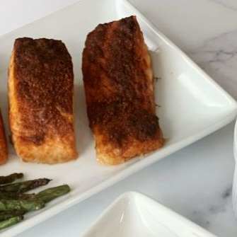 Moroccan Salmon and Cauliflower Rice with Roasted Green Beans