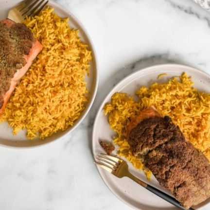 Pesto-Coated Salmon and Rice Bowls