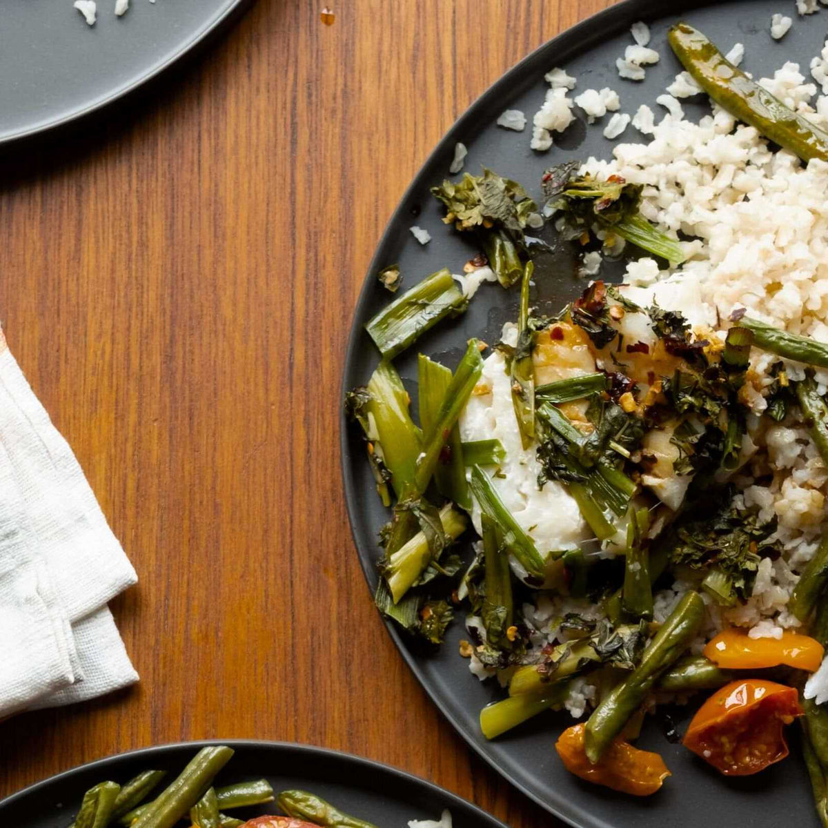 Steamed Fish with Green Beans and Brown Rice