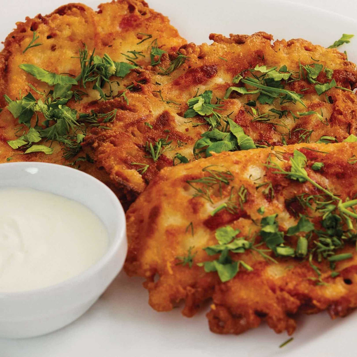 Sweet Potato Latkes with Chive Sour Cream