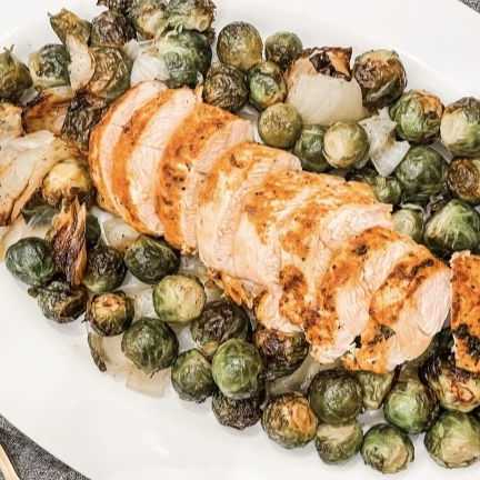 Turkey Breast with Bacon Brussels Sprouts and Pan Gravy