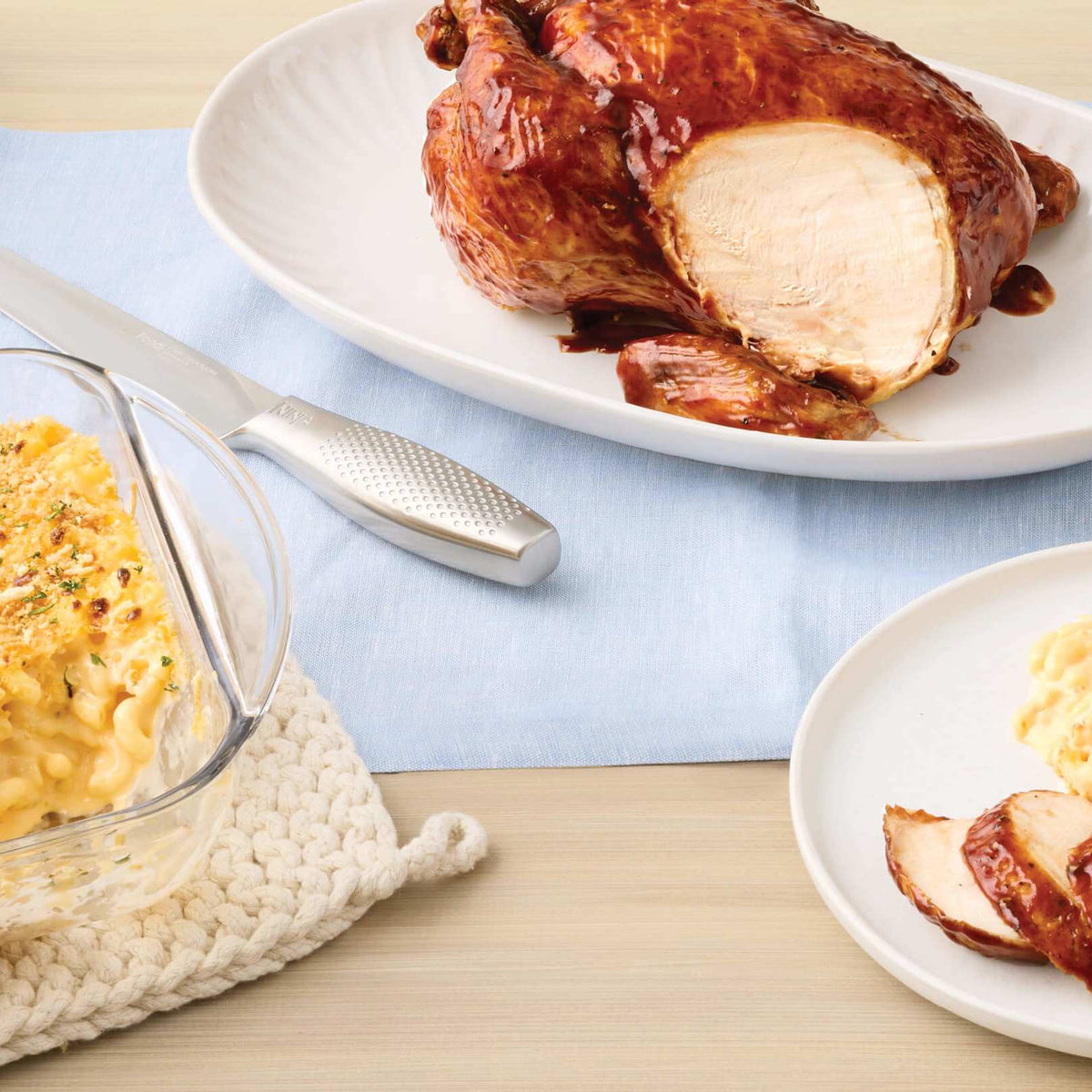 Whole-Roasted BBQ Chicken with Mac n Cheese Bake
